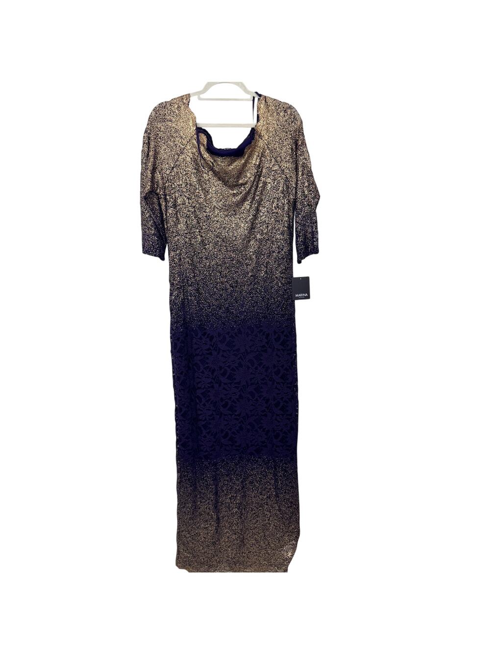 Marina Womens Glitter Lace Maxi Dress Size 16 Wedding Formal Party Plum Gold